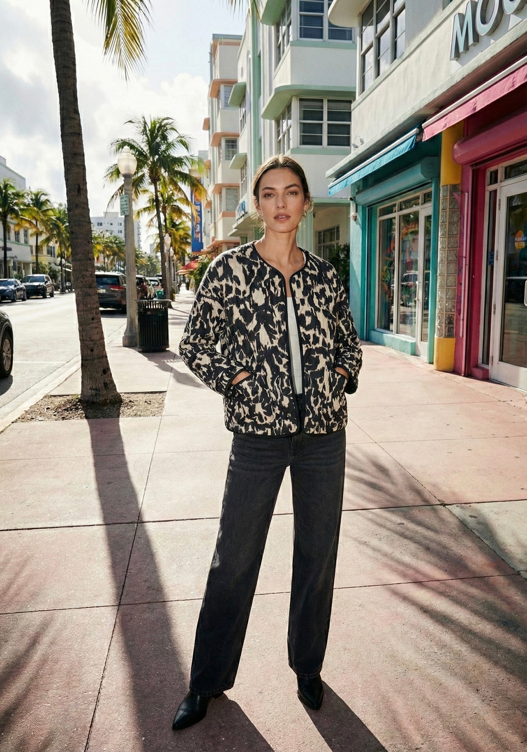 BLOUSON MATELASSÉ IMPRIMÉ LÉOPARD