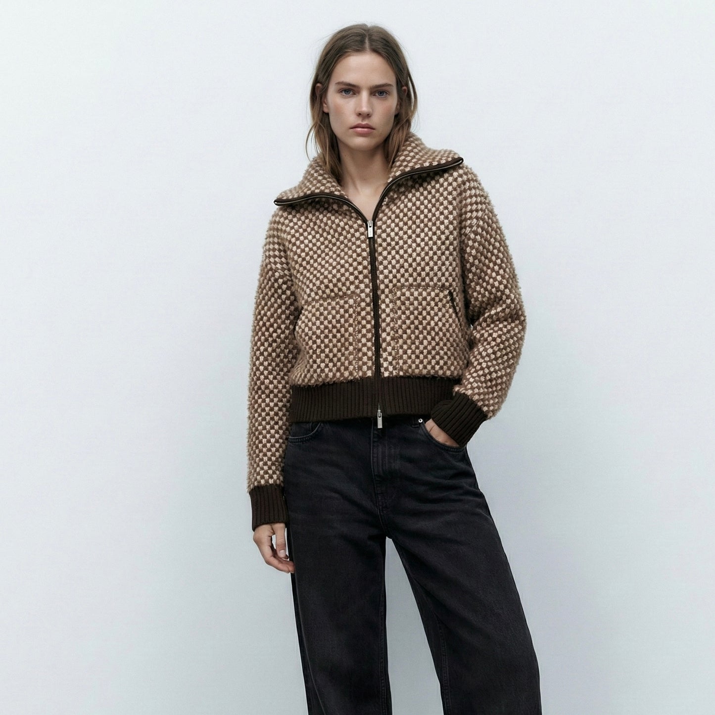 VESTE ZIPPÉE EN MAILLE TEXTURÉE