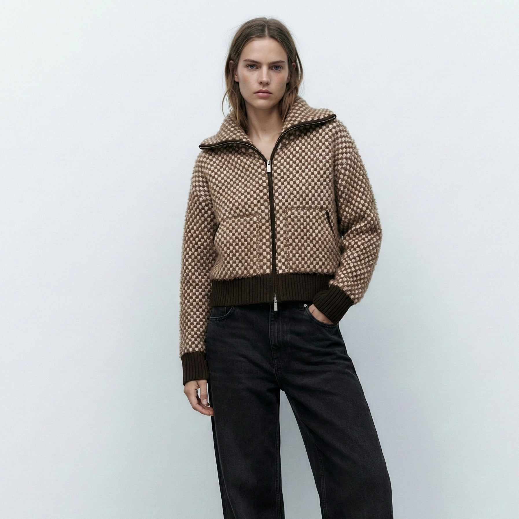 VESTE ZIPPÉE EN MAILLE TEXTURÉE