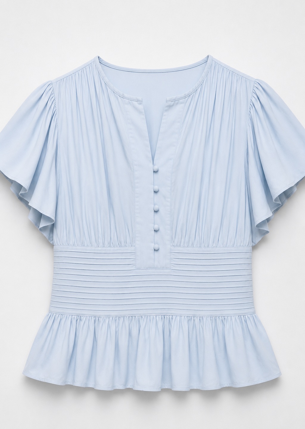 BLOUSE PLISSÉE COL V VOLANTS