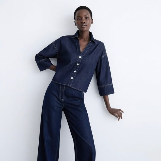CHEMISE COURTE EN DENIM ÉPAIS