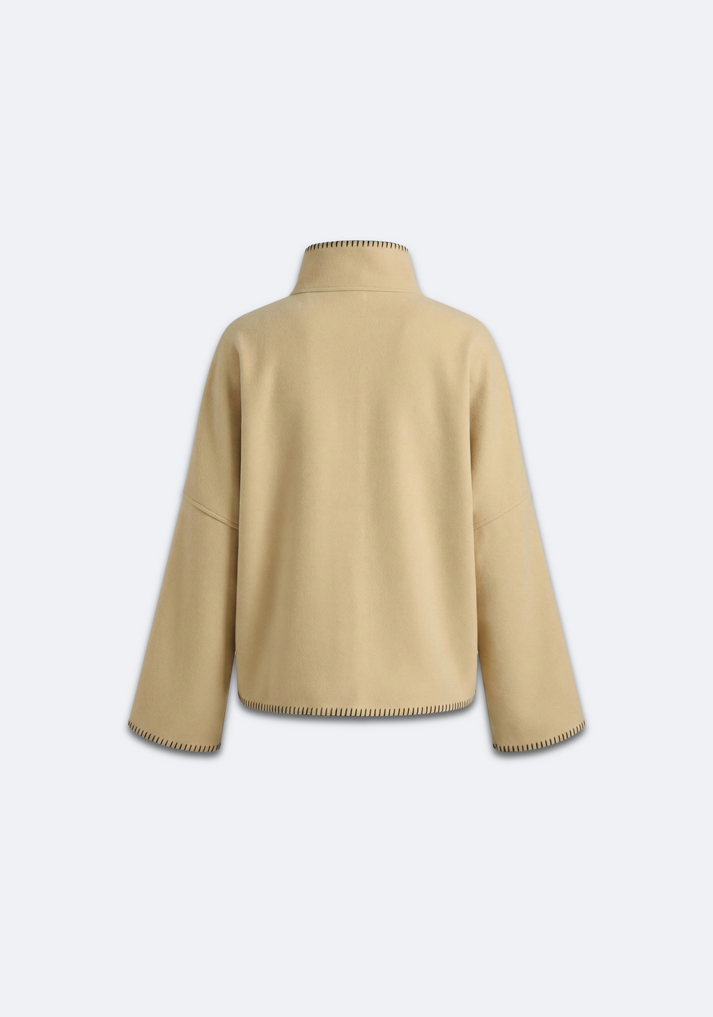 VESTE DROITE À COL MONTANT ET SURPIQÛRES VISIBLES