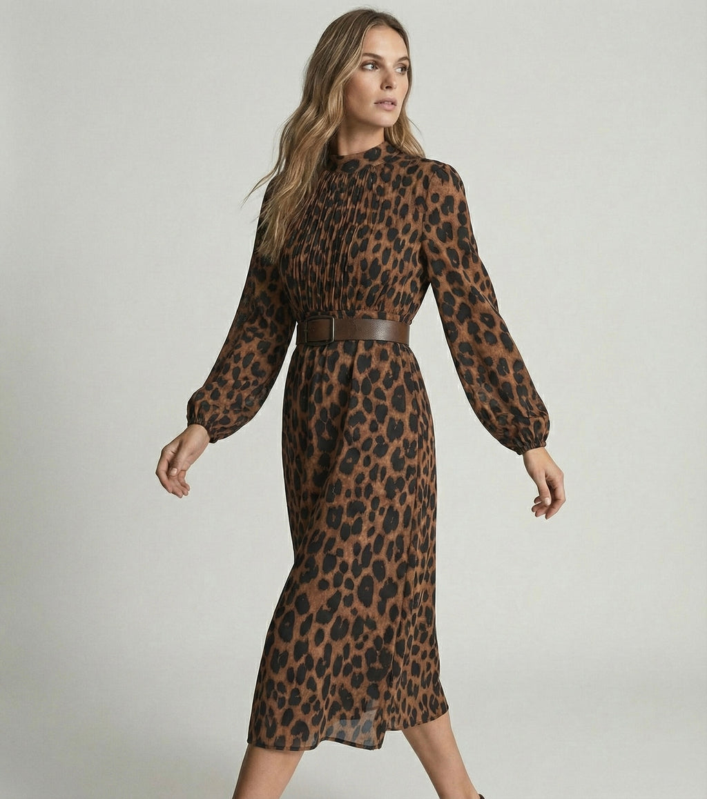 ROBE MIDI IMPRIMÉE À CEINTURE