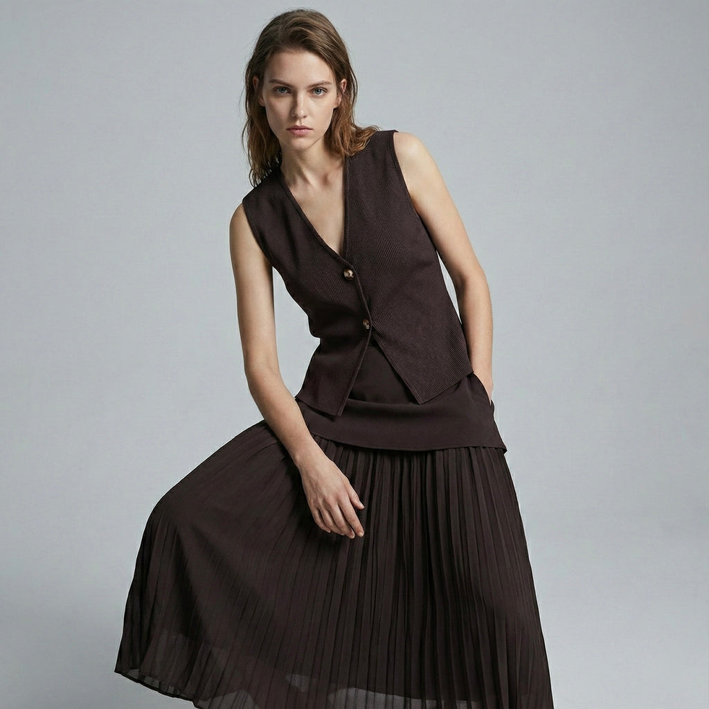 COMPLETO GONNA PLISSETTATA E GILET