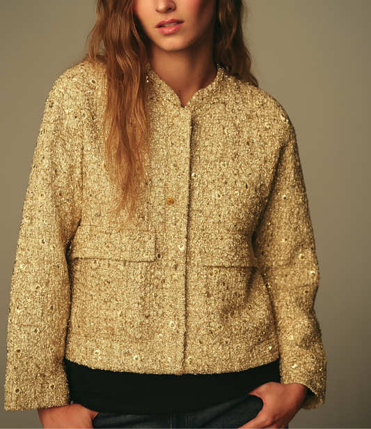 VESTE COURTE EN TWEED À PAILLETTES