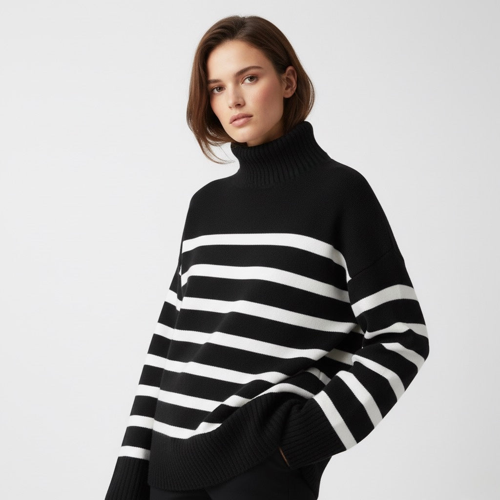 PULL MARINIÈRE À COL MONTANT