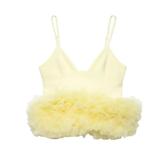 TOP TULLE À VOLUME FLORAL