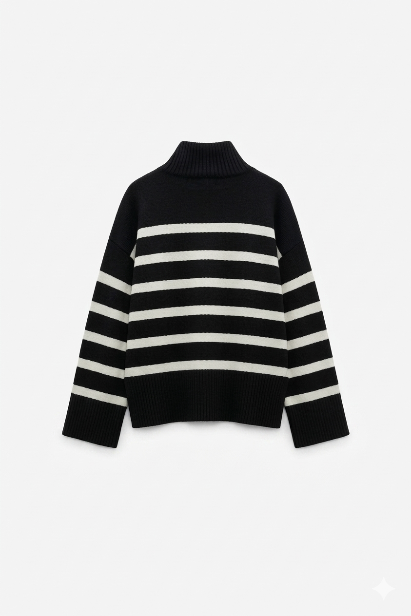 PULL MARINIÈRE À COL MONTANT