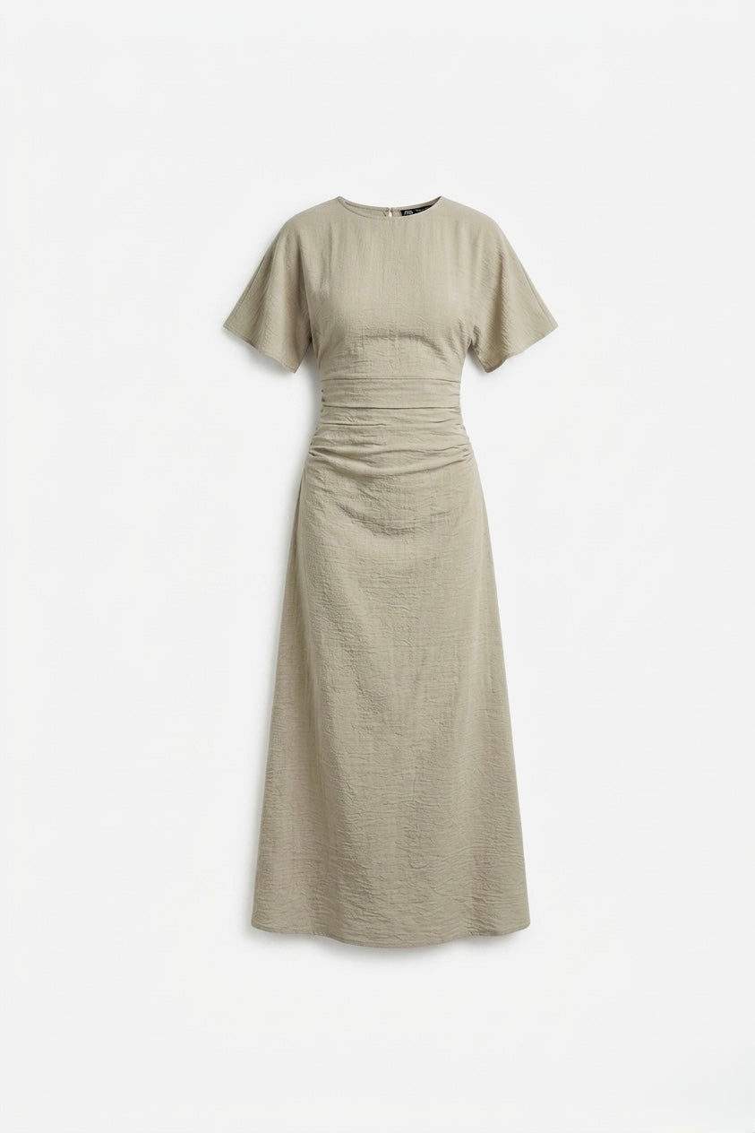 ROBE MIDI À TAILLE FRONCÉE