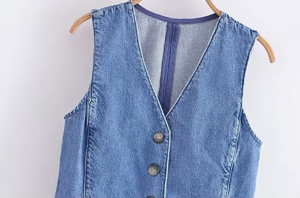 Gilet en denim à col V sans manche