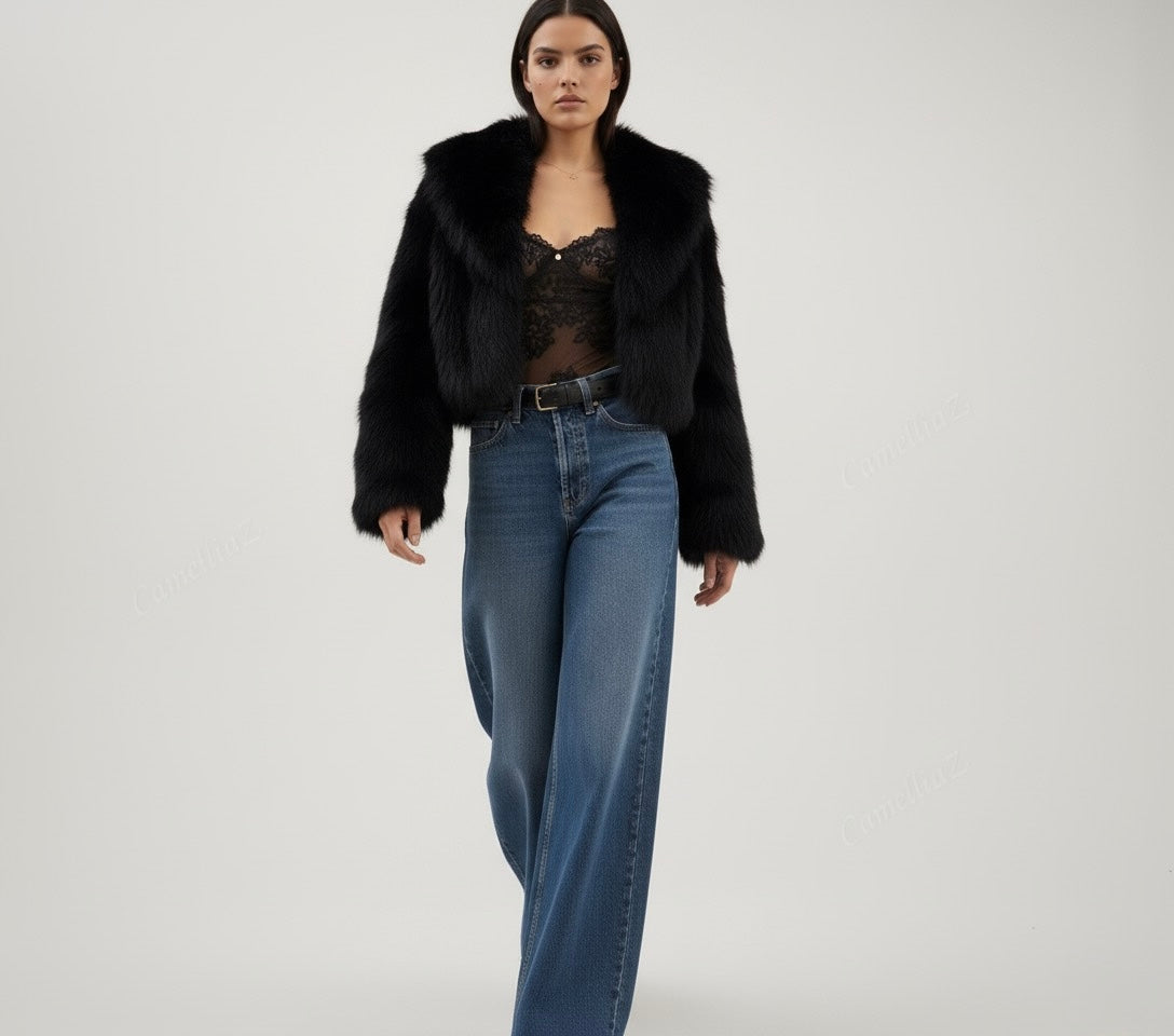 VESTE COURTE EFFET FOURRURE