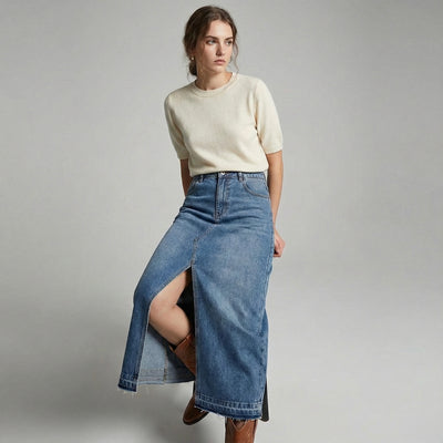 JUPE MIDI EN DENIM À FENTE FRONTALE