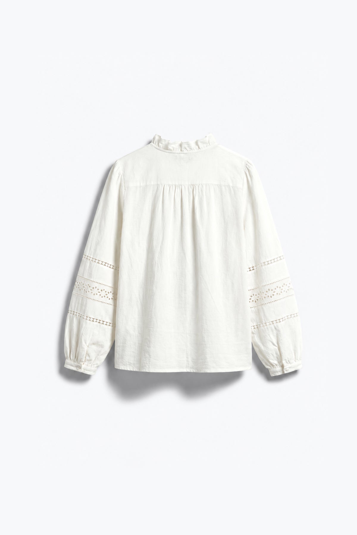 CHEMISIER EN COTON À BRODERIE ANGLAISE ET COL VOLANTÉ