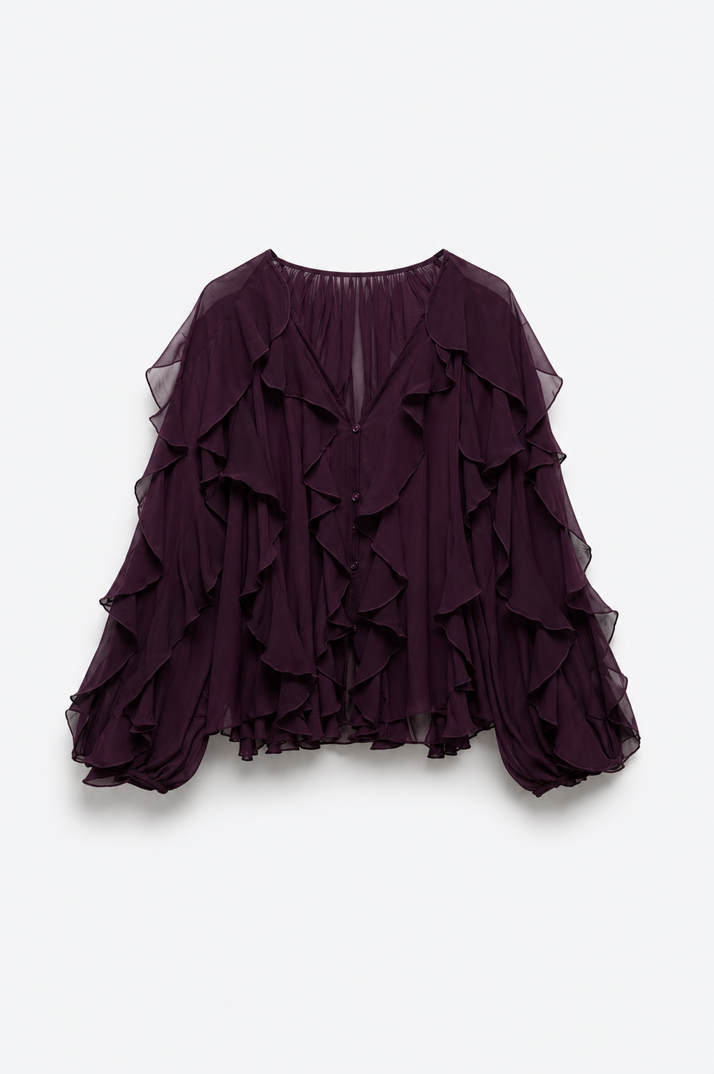 BLOUSE VOLANTÉE COL V MANCHES BOUFFANTES