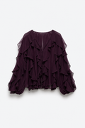 BLOUSE VOLANTÉE COL V MANCHES BOUFFANTES