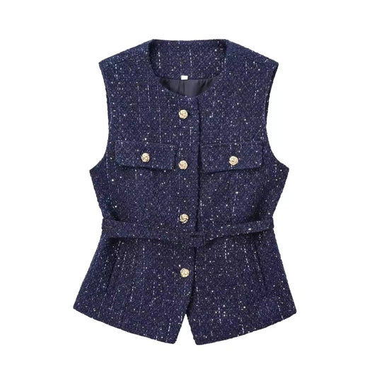 GILET EN TWEED CEINTURÉ