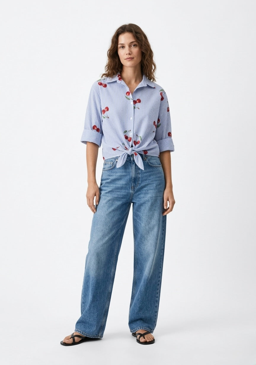 CHEMISE RAYÉE MOTIF CERISES