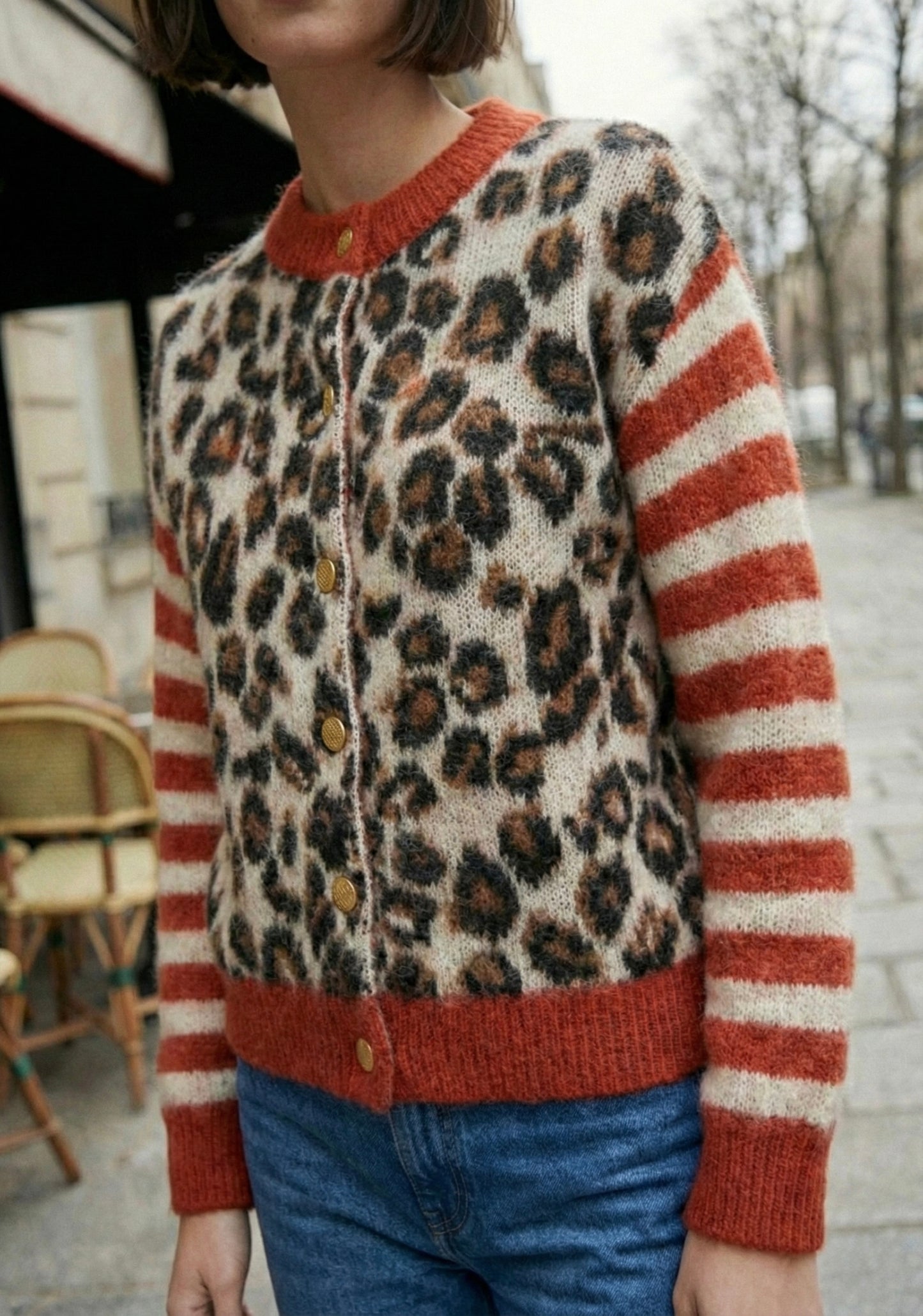 CARDIGAN IN MAGLIA CON DISEGNO LEOPARDO
