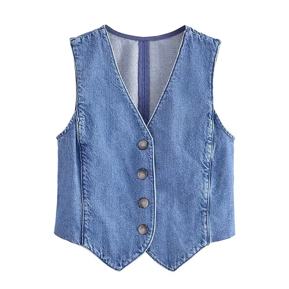 Gilet en denim à col V sans manche