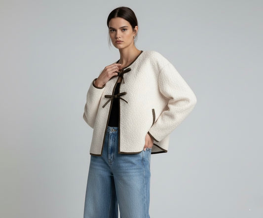 VESTE EFFET LAINE AVEC LIENS À NOUER
