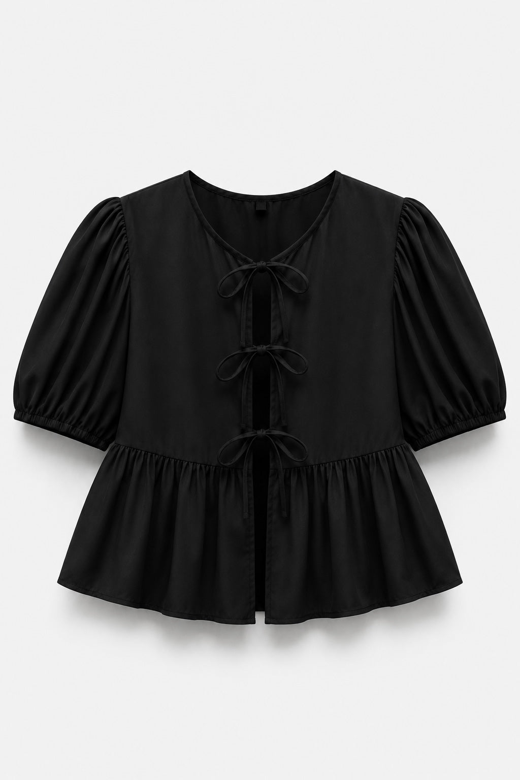 BLOUSE COURTE COL ROND MANCHES BOUFFANTES