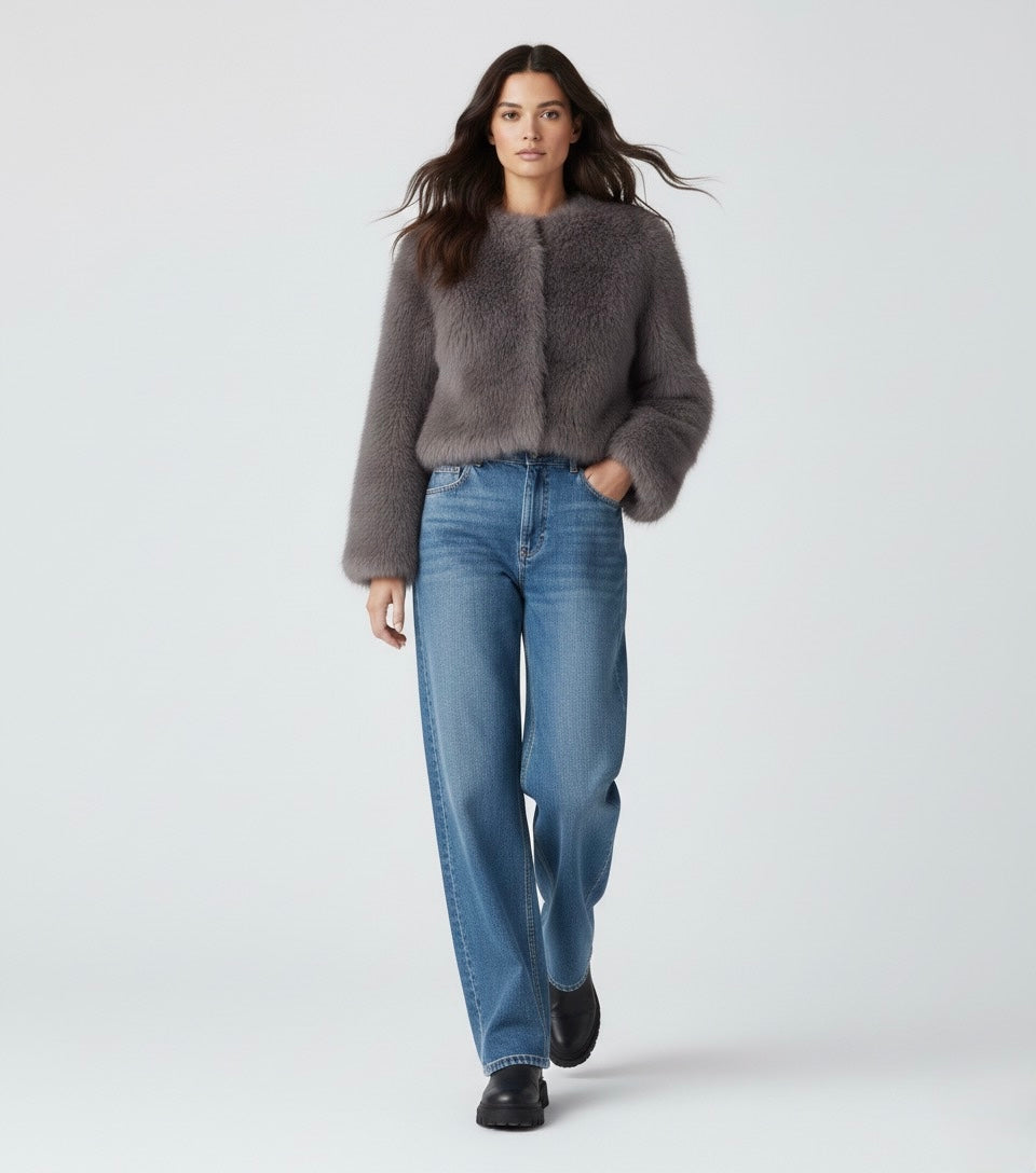 VESTE COURTE EFFET FOURRURE