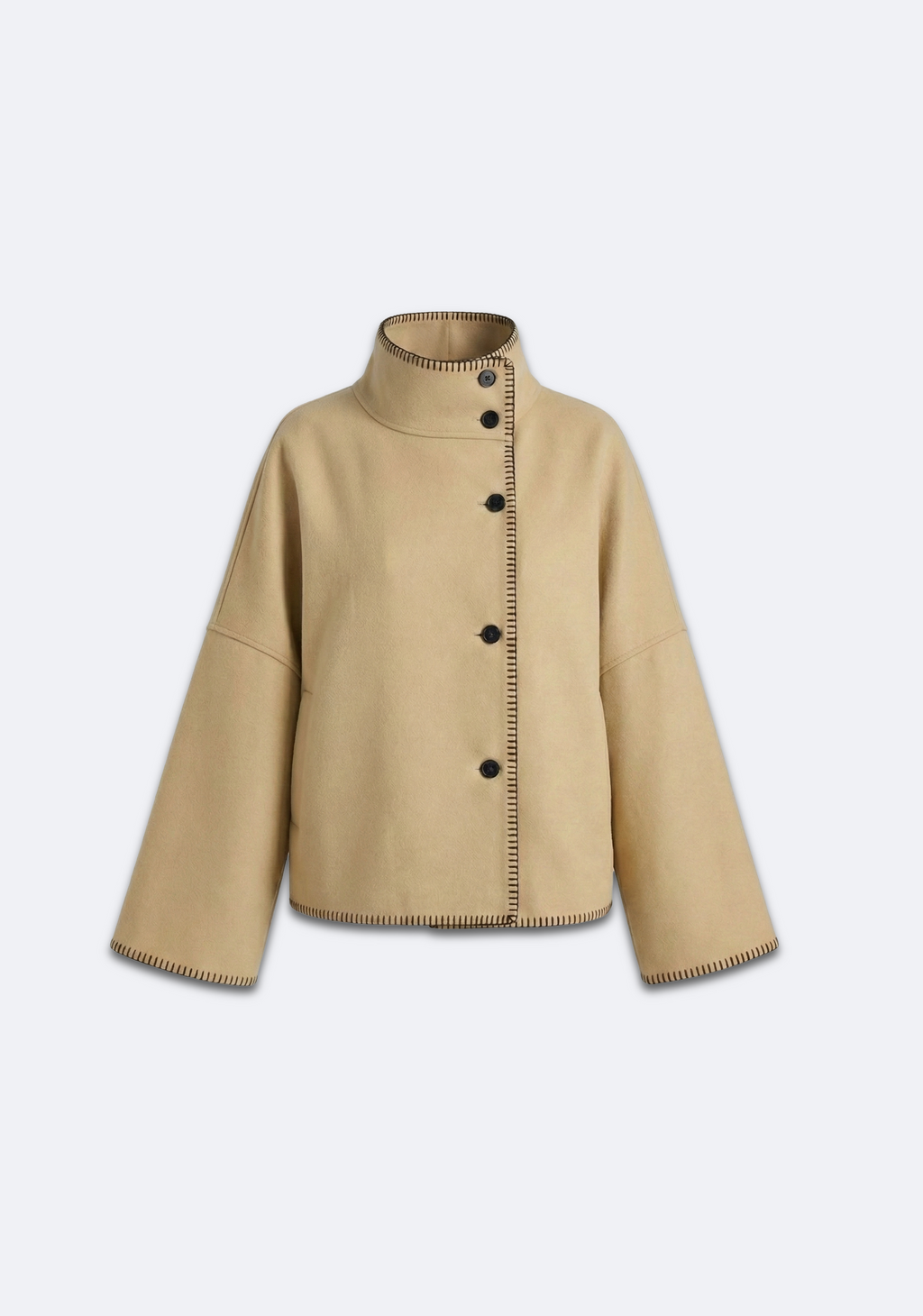 VESTE DROITE À COL MONTANT ET SURPIQÛRES VISIBLES