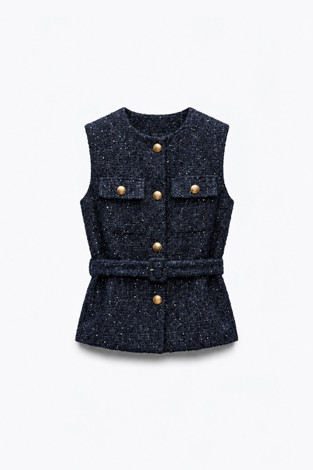 GILET STRUCTURÉ EN TWEED À CEINTURE