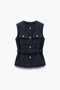 GILET STRUCTURÉ EN TWEED À CEINTURE
