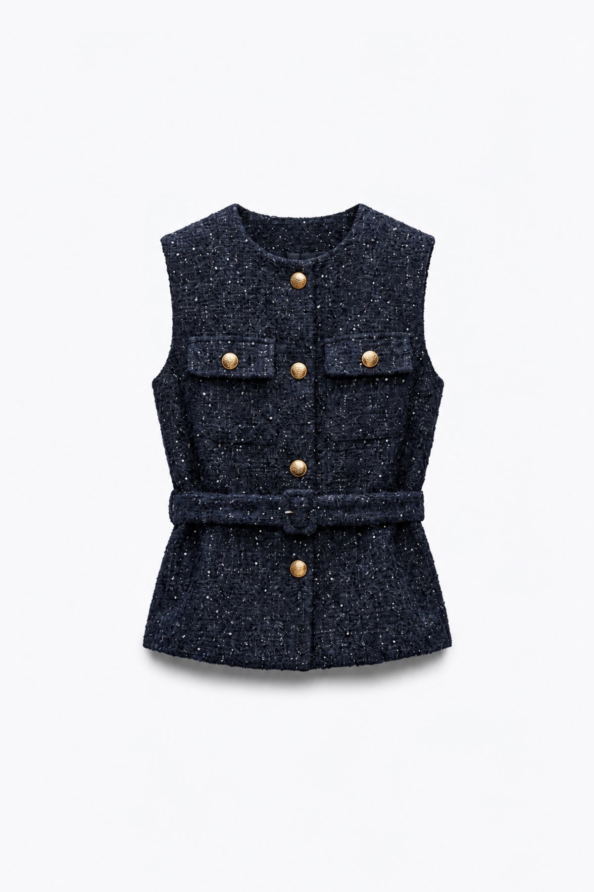 GILET STRUCTURÉ EN TWEED À CEINTURE