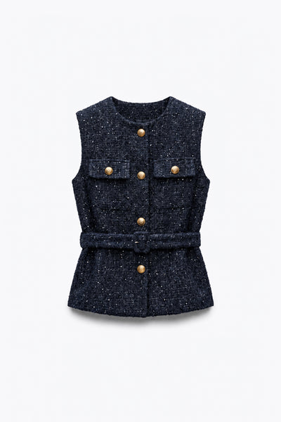 GILET STRUCTURÉ EN TWEED À CEINTURE