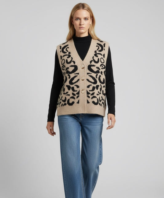 GILET TEXTURÉ À MOTIFS LÉOPARD