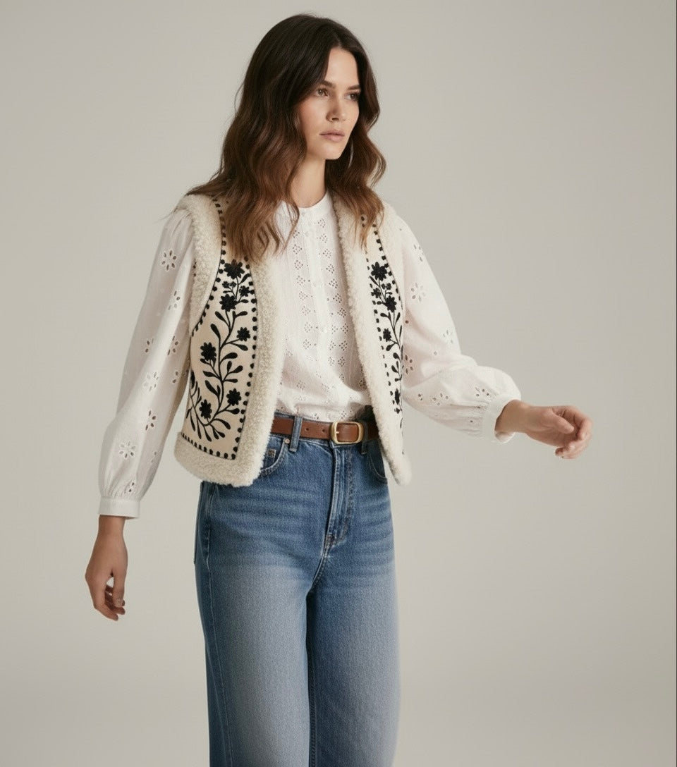 GILET BRODÉ À MOTIFS FLORAUX