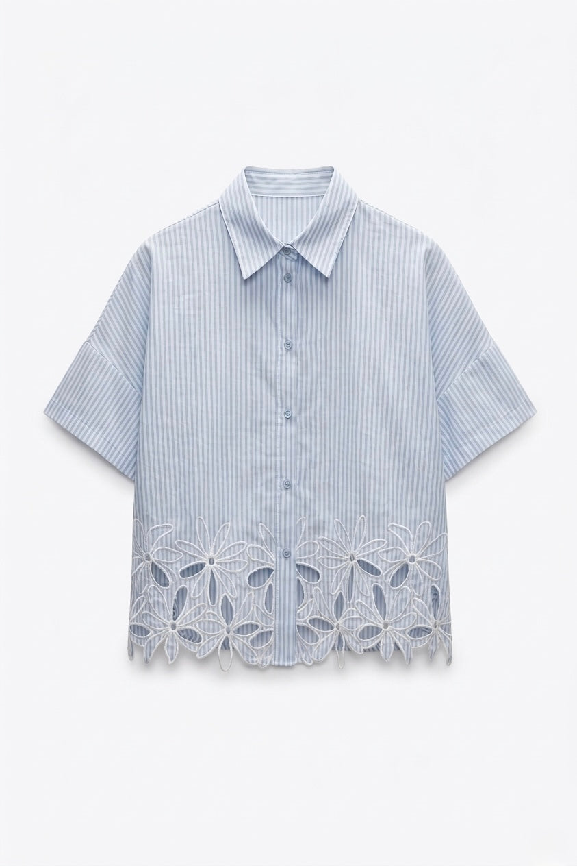 CHEMISE RAYÉE BRODERIES AJOURÉES