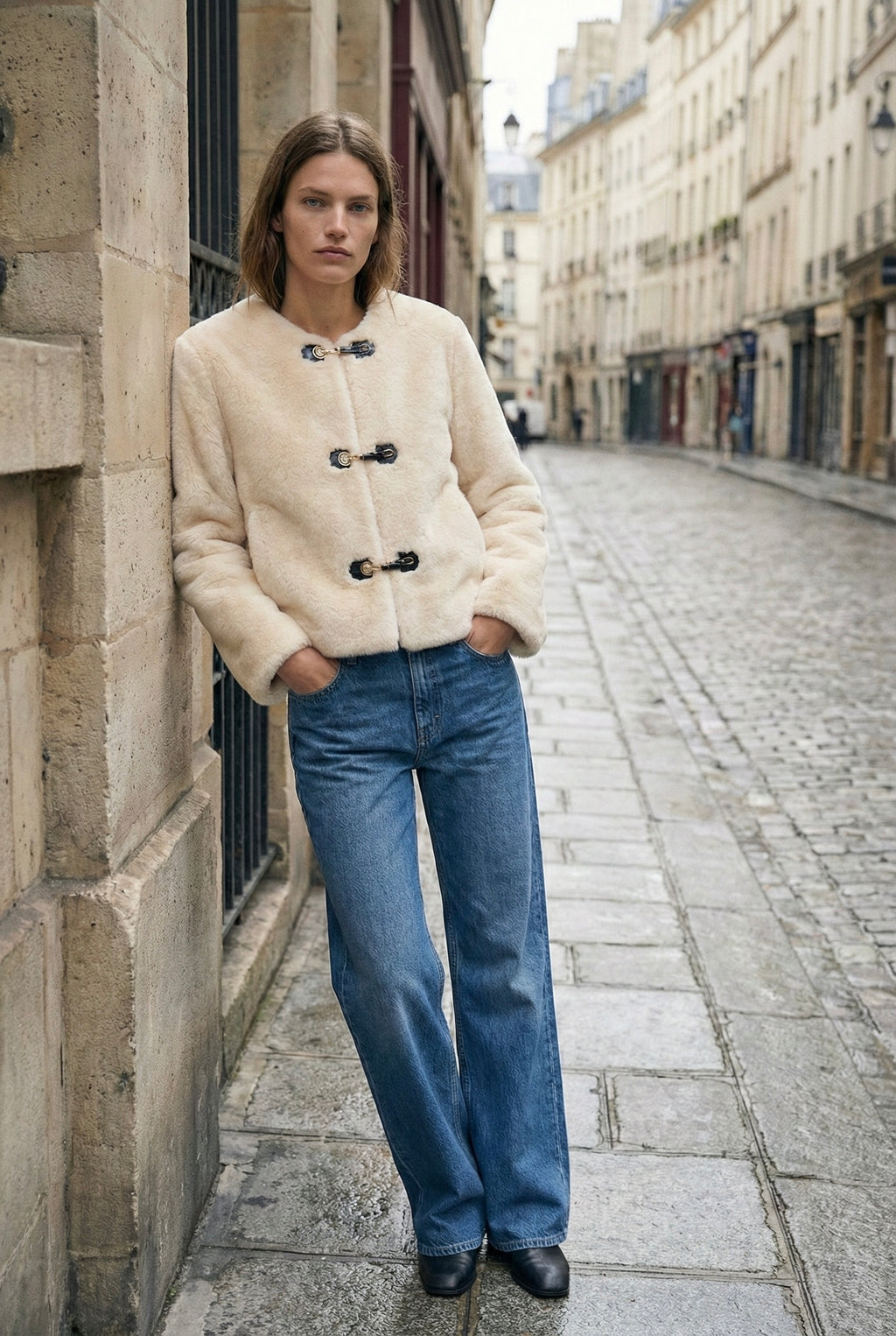 VESTE COURTE BOUCLE MÉTALLIQUE