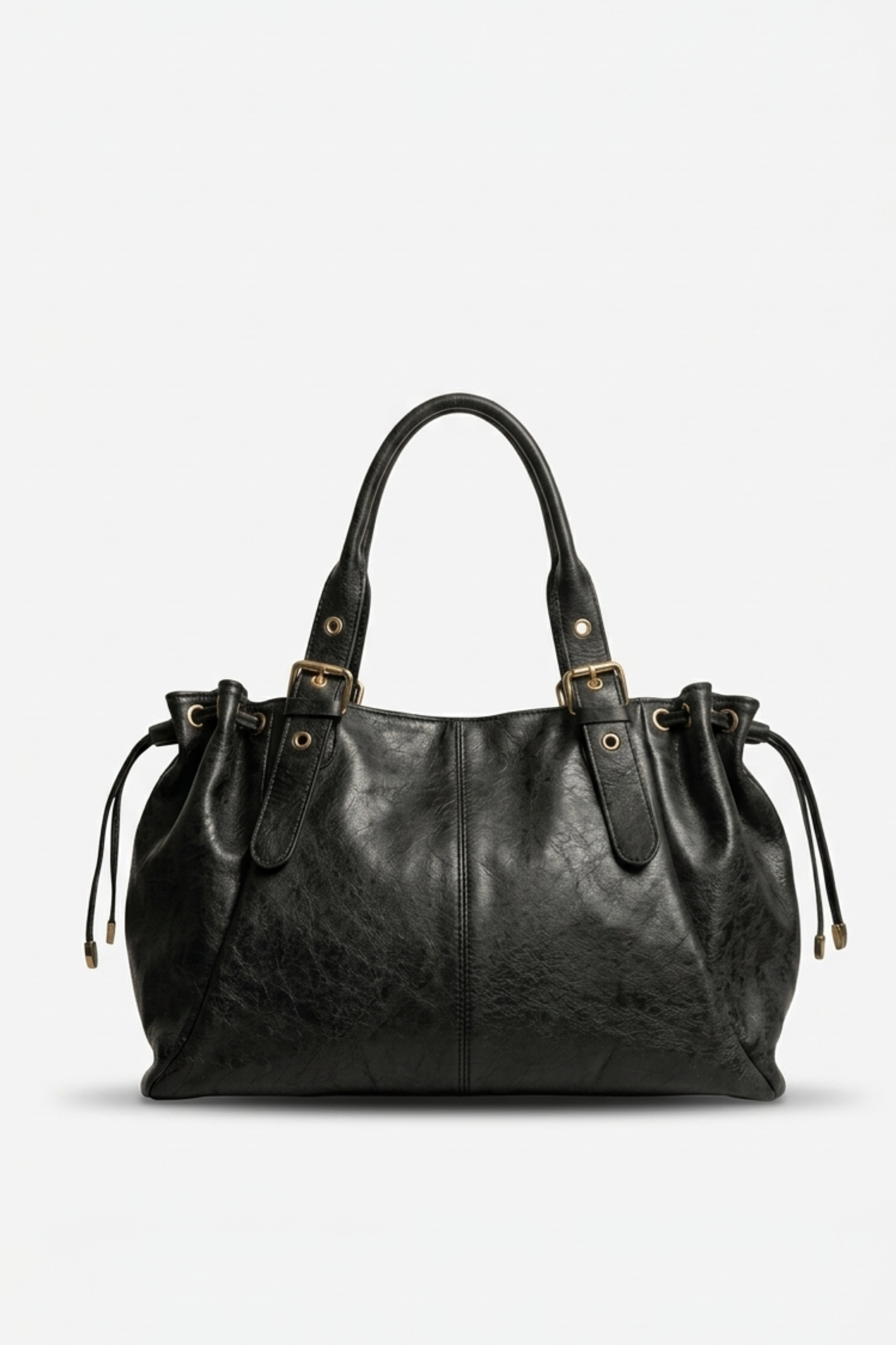 SAC A MAIN EN CUIR SUÈDE À LACETS NOIR