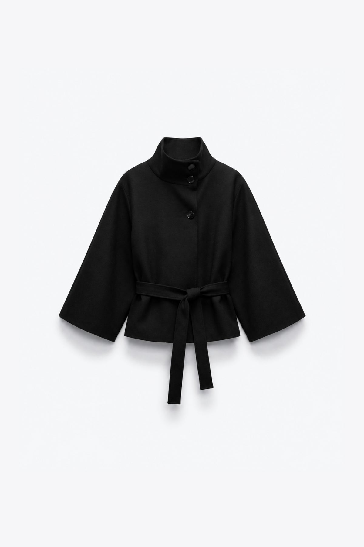 VESTE COURTE EN TISSU FEUTRÉ CEINTURÉE