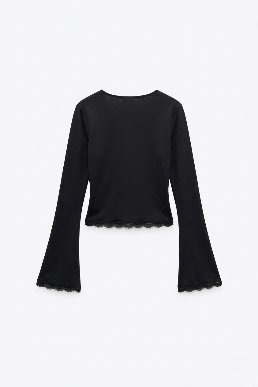 TOP MANCHES ÉVASÉES DÉTAILS DENTELLE