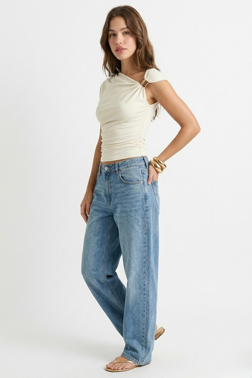 TOP ASYMÉTRIQUE ÉCRU À BOUCLE