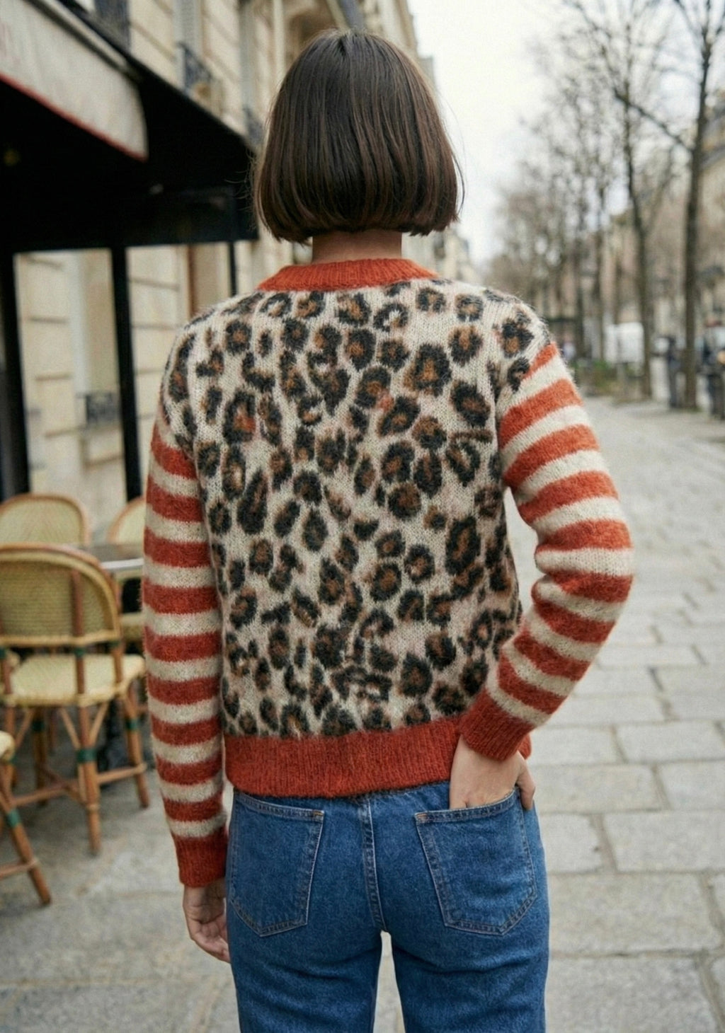 CARDIGAN À IMPRIMÉ LÉOPARD ET RAYURES