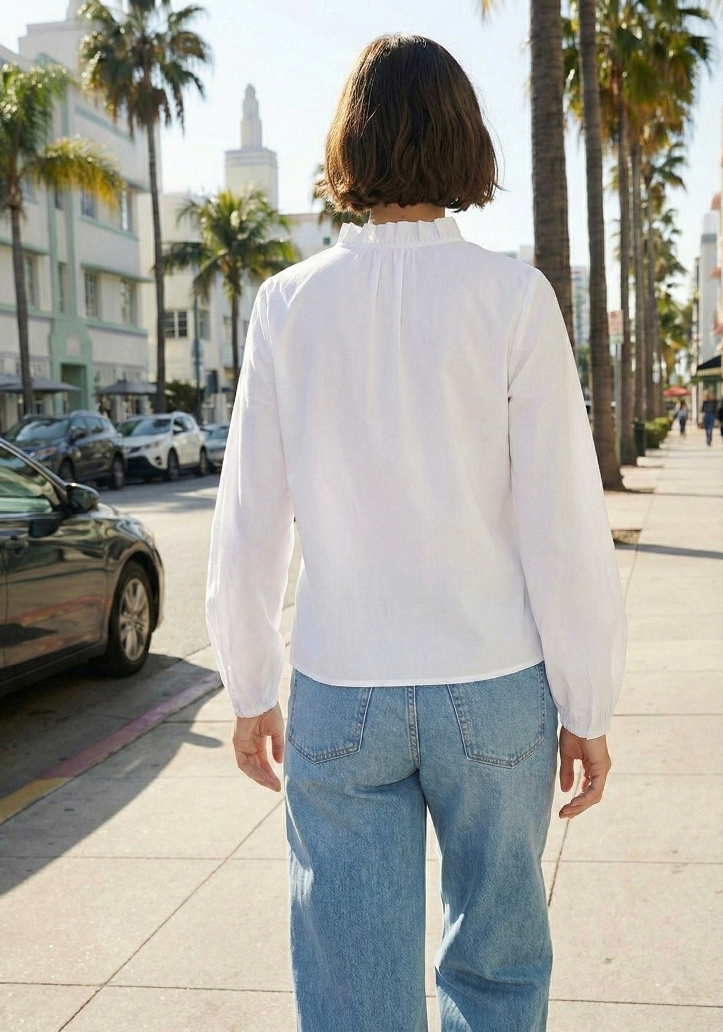 BLOUSE COL MONTANT À FRONCES