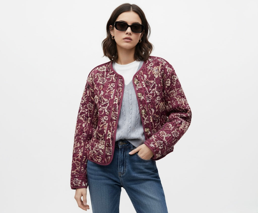 BLOUSON BRODÉ À BOUTONS MÉTALLIQUES