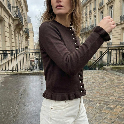 Cropped Cardigan with Ruffle Trim