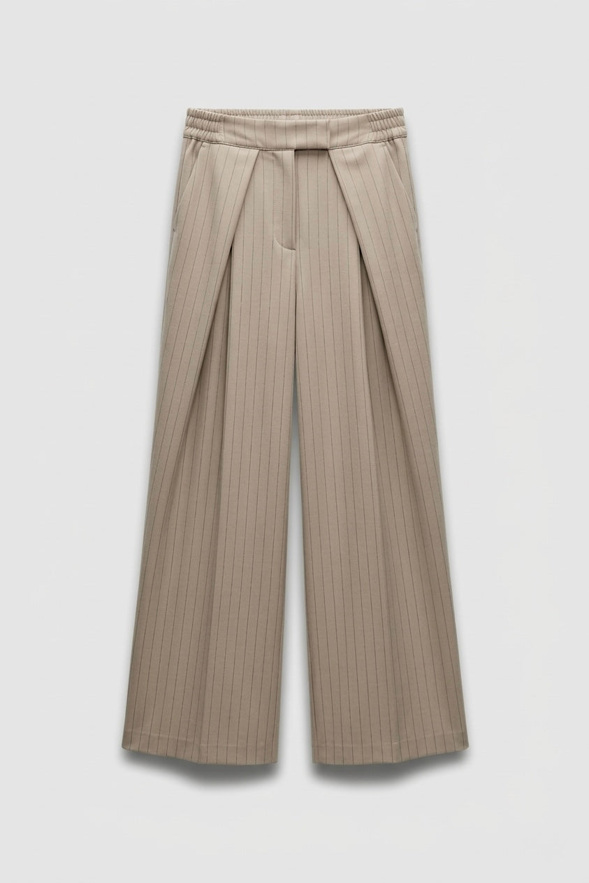 PANTALON LARGE RAYÉ BEIGE