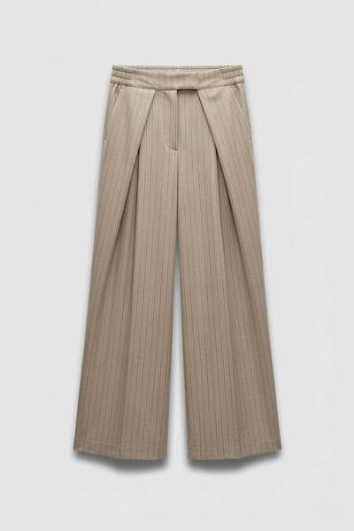 PANTALON LARGE RAYÉ BEIGE