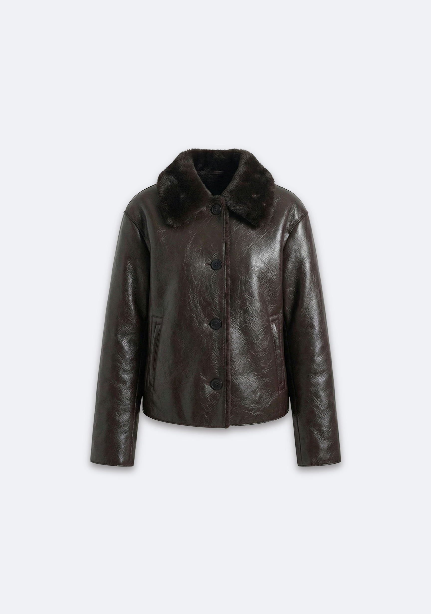 VESTE DROITE À COL EN EFFET FOURRURE