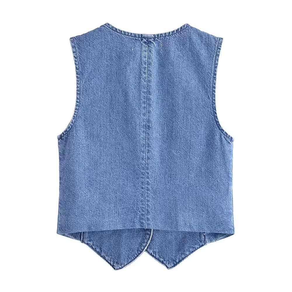 Gilet en denim à col V sans manche