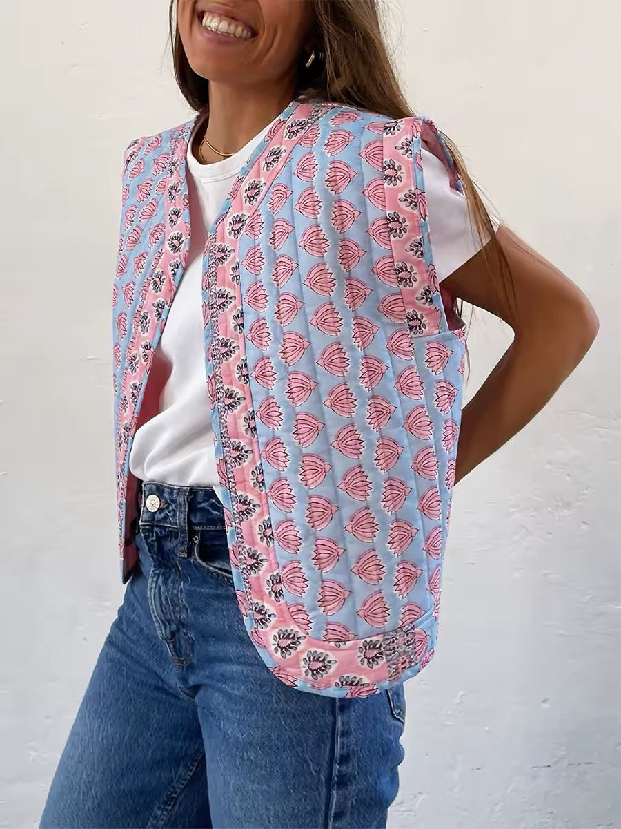 GILET MATELASSÉ À MOTIF FLORAL