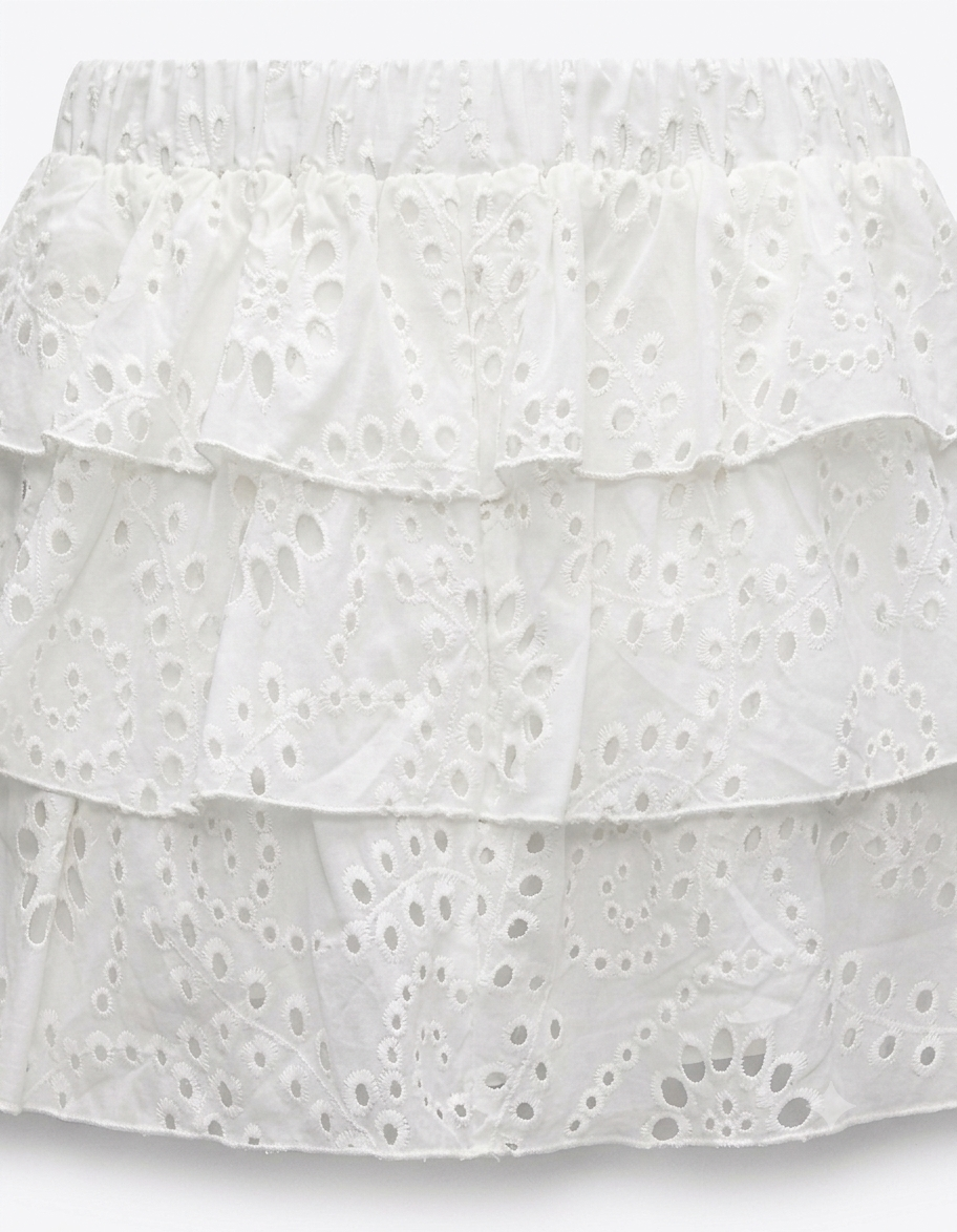 MINI-JUPE À VOLANTS EN BRODERIE ANGLAISE