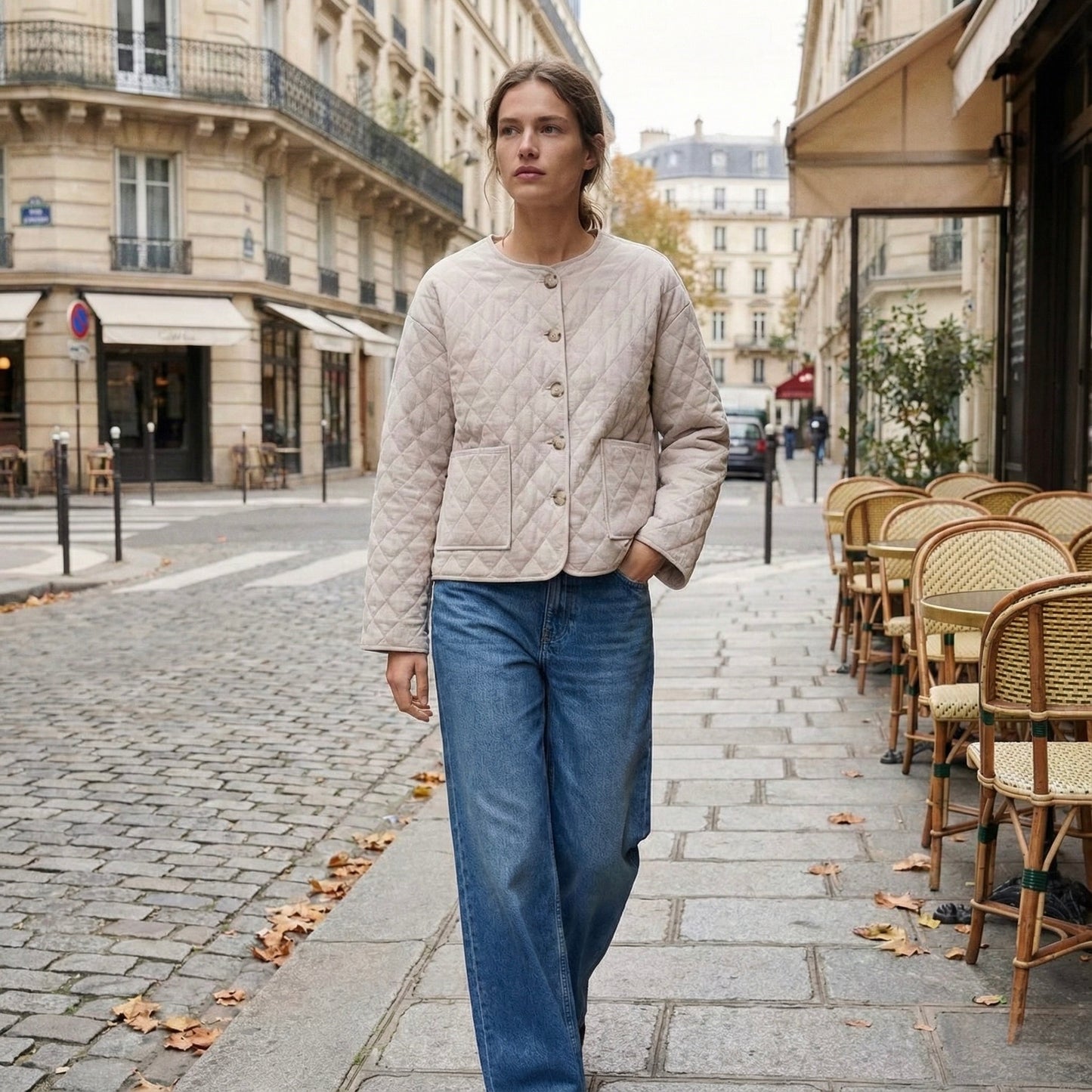 VESTE REMBOURRÉE EFFET LIN